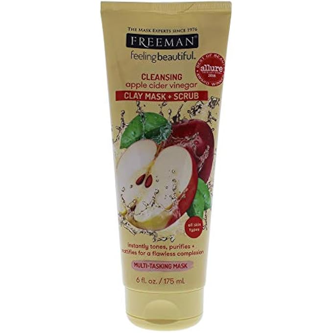 Freeman FACIAL APPLE CIDER VINEGAR CLAY MASK PLUS SCRUB, 6 OZ./177 ML, PACK OF 2 - Image 1